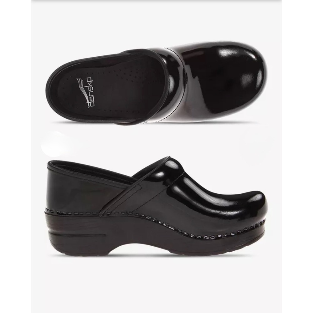 Dansko Professional Black Patent Leather Clogs Shoes Womens 37 US 6.5-7
